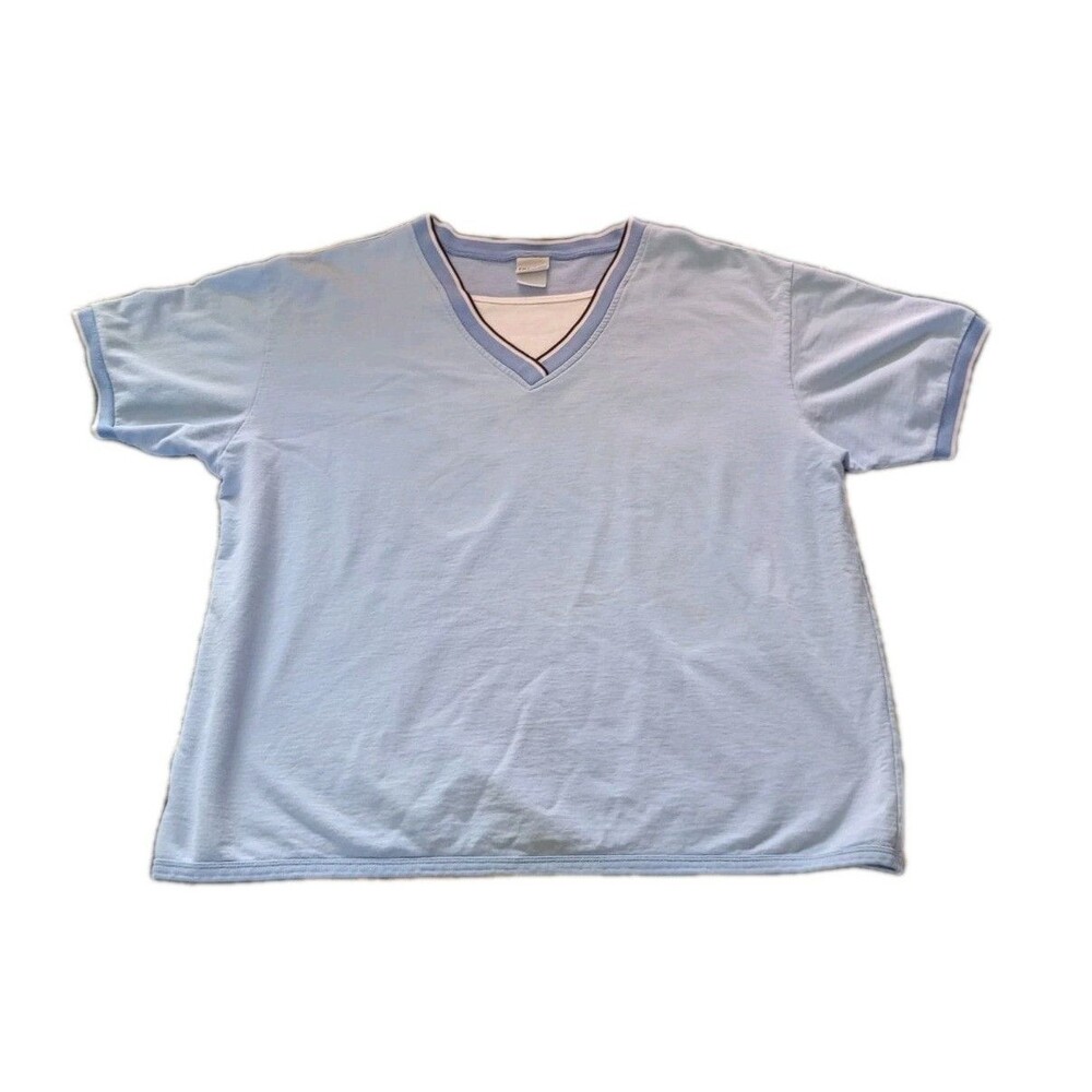 Vtg Carolina Colours Blue V Neck Contrast Rib Trim Top Sz 22/24 (3X) Sporty 90s